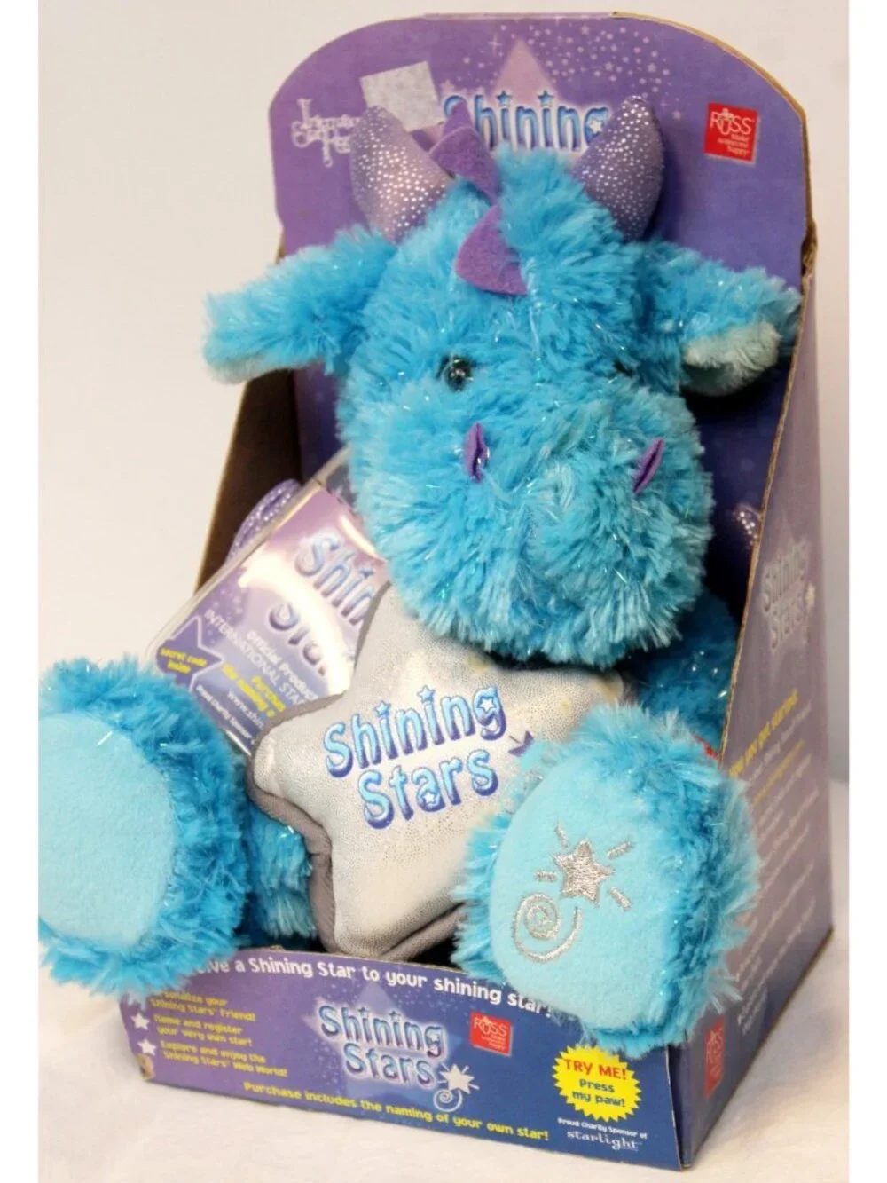 2007 Russ Plush Shining Stars Blue Dragon Animal Wings Blue Int'l Registry Code